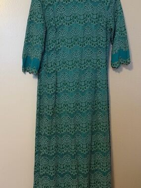 Dainty Jewells Teal Crochet Lace Maxi Dress